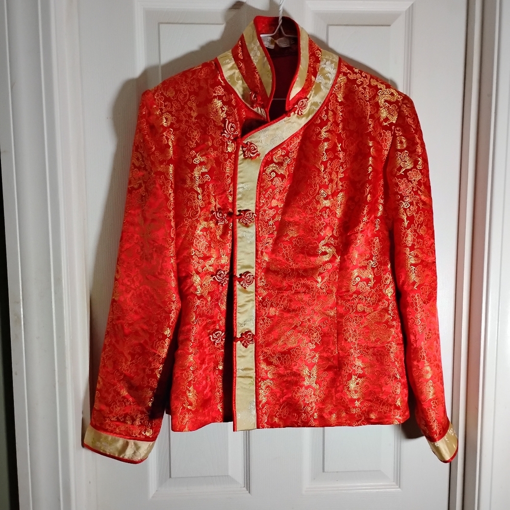 Asian Jacquard Jacket Red Gold